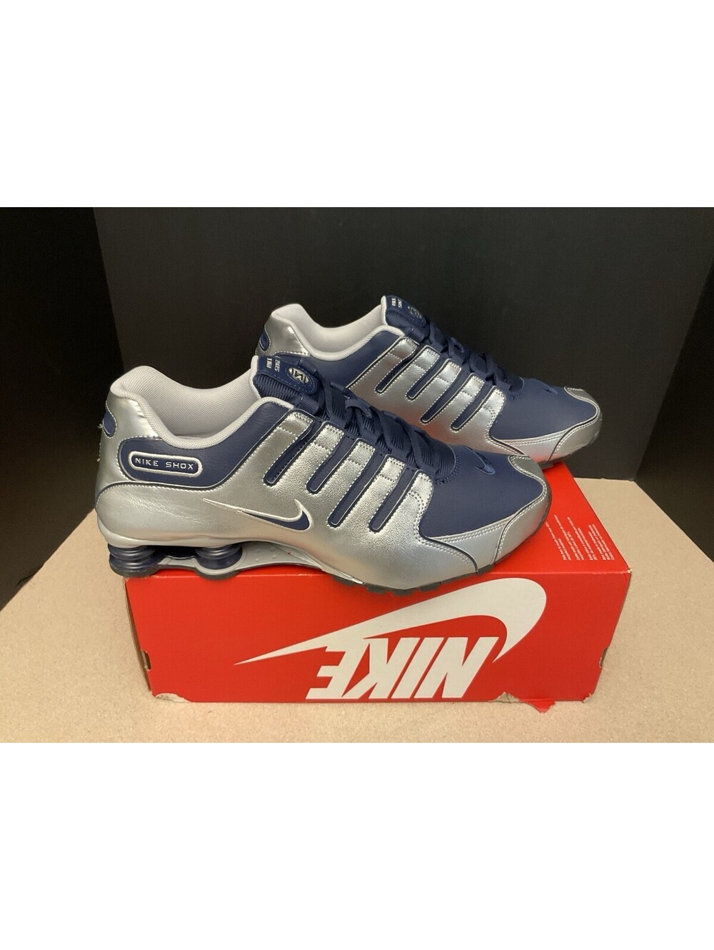 New! Mens Nike Shox NZ Metallic Silver/Navy Athletic Shoes. Size 11. Awesome!!!